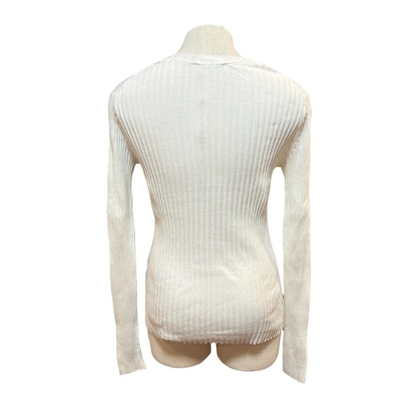Anine Bing Cecilia Top Long Sleeve Cream Ribbed Knit Stretch Sz. L - Picture 6 of 8